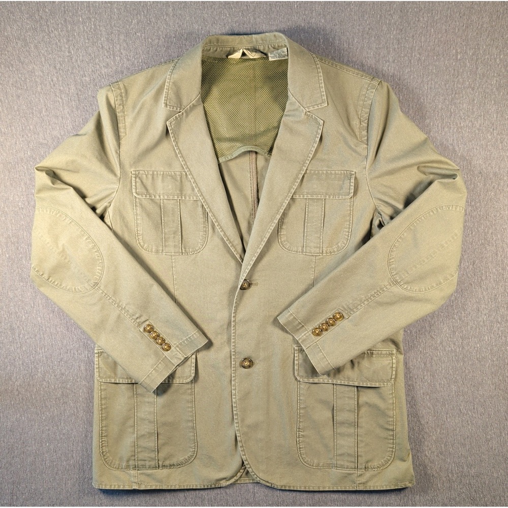 LL Bean Blazer Field Jacket Men's 42R Sage Cotton Safari Unstructured Patches